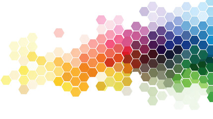 Geometric art with hexagonal grid and color gradation, isolated on a Transparent background, PNG file.