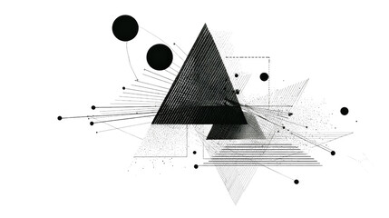 Geometric art with overlapping lines and shapes, isolated on a Transparent background, PNG file.