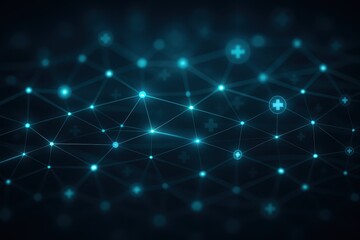 Fototapeta premium Digital healthcare network with connected nodes and pulses in cool blue data matrix