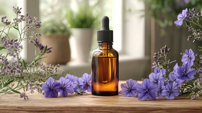 Black Cumin Flower Oil in Realistic Floral Composition