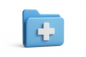 Medical data folder icon presenting a plus sign, creating a health record concept for adding new patient information