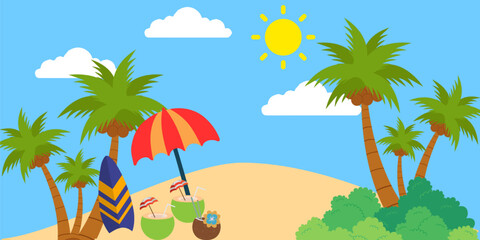 Summer background on the beach. Scenery design template.