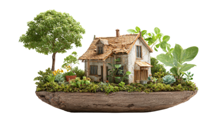 Sustainable Living Photography: Photography depicting sustainable living practices like organic farming and eco-friendly homes, isolated on a Transparent background, PNG file.