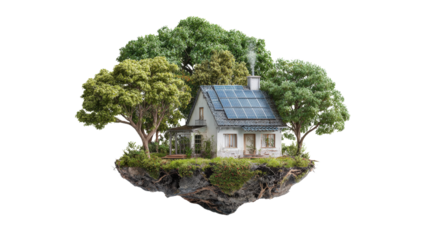 Sustainable Living Photography: Photography showcasing sustainable living practices like eco-friendly homes and green technologies, isolated on a Transparent background, PNG file.