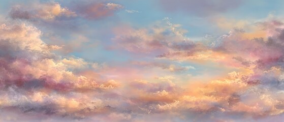 Obraz premium Colorful Pastel Clouds Texture Background, Dreamy Sky Illustration with Pink, Orange and Blue Colors