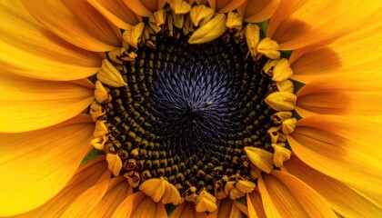 Radiant Sunflower Blossom with Golden Yellow Petals and Dark Center in Macro View Natural Light Photography