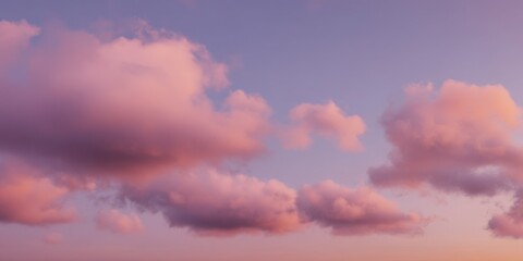 Obraz premium Serene Sky Panorama: Pink Clouds Floating in a Pastel Blue Expanse During Golden Hour