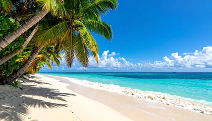 Tropical beach paradise under a vibrant sky