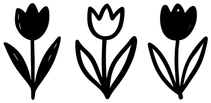 PNG Minimalist black tulip silhouettes, element set on transparent background