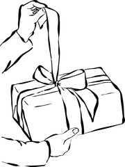 Ilustración de caja de regalo en estilo lineal, aislado en blanco. Ilustración vectorial navideña. Dibujo a mano de caja minimalista