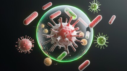 Abstract Microbes in Vivid Colors Inside a Circle Design