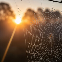 Spider net on sunset