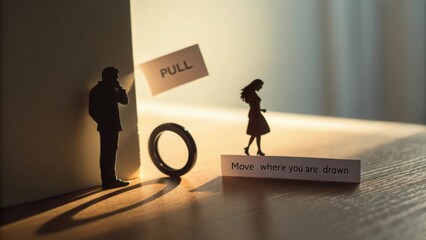 Silhouette of Woman Walking Towards a Ring Magnet on a Card