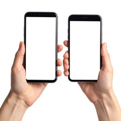 Two hands holding smartphones with blank screens (1)