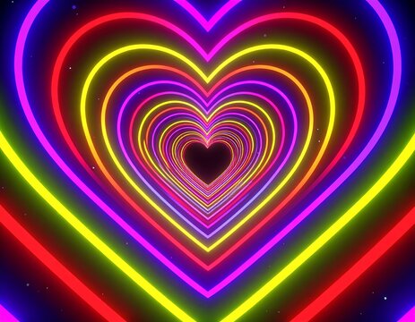 Colorful neon heart tunnel