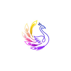 peacock logo with colorful tail and luxurious appearance