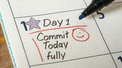 Close up of a paper calendar with the word Commit Today