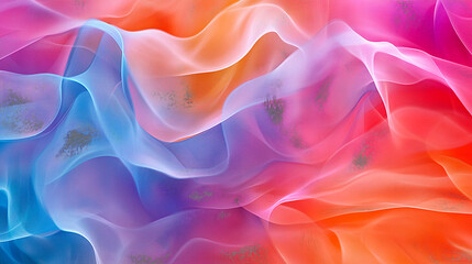 Vibrant Abstract Flowing Smoke or Fabric Background ,  A highly detailed and colorful abstract background featuring smooth, translucent, and flowing forms that resemble smoke, ink, or delicate fabric