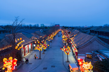 Shanhaiguan Great Wall at night， The word in the photo translates as "Shanhaiguan"