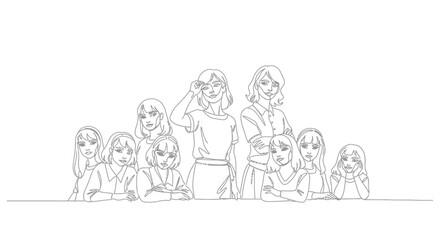 Obraz premium A Group of Young Women Standing Together in a Line Art Portrait