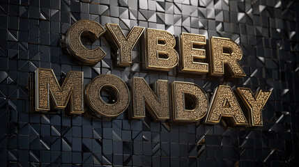 Cyber monday sale banner template with golden text effect on black background design