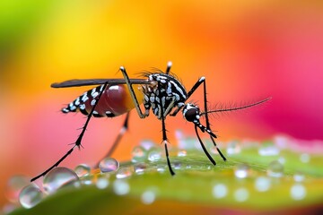 Close-Up View of Insect with Water Droplets on Leaf