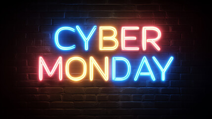 Obraz premium Cyber monday deals sales event neon sign promotion discount shopping online retail offer