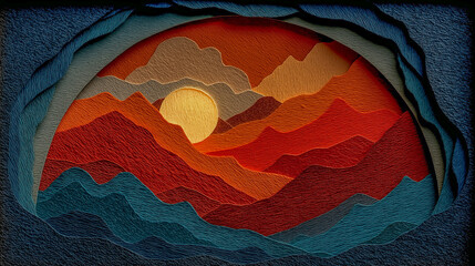 Abstract Sunset Over Vibrant Mountains