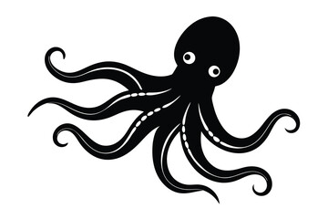 swimming octopus silhouette vector illustration on black colour and white background