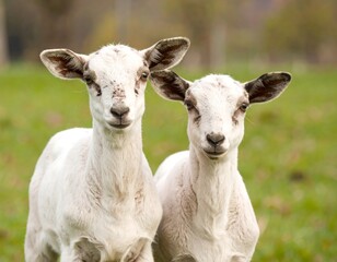 Naklejka premium Two baby goats in a grassy field