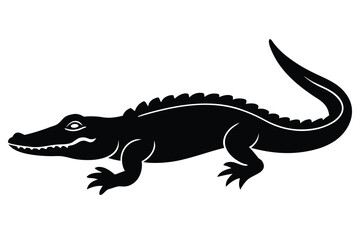 crawling crocodile silhouette vector illustration on black colour and white background