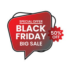 Vector art of black friday big sale special offer with 50 off discount tag, promoting retail event