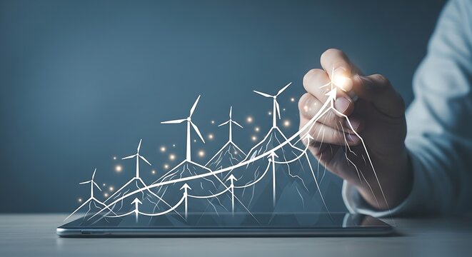 Drawing Wind Turbine Growth Graph on Tablet Concept