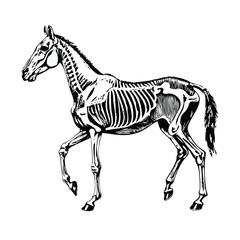 Highly Detailed Anatomical Engraving of a Horse: Muscles and Bone Structure