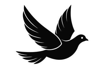 flying dove silhouette vector illustration on black colour and white background