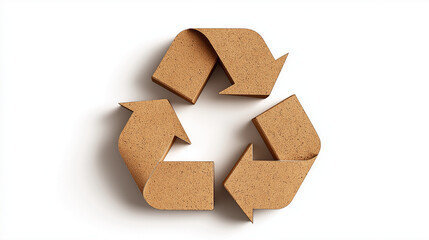 Recycle symbol made of cork material on white background eco friendly concept design