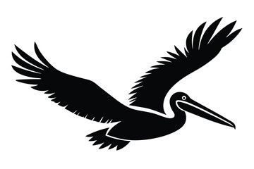 flying pelican silhouette vector illustration on black colour and white background