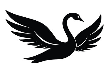 flying swan silhouette vector illustration on black colour and white background