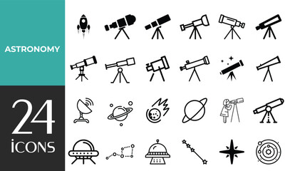 Space & Astronomy set of web icons in line style. Universe icons including satellite, astronaut, rocket, comet, telescope, planet, galaxy, and more. Editable stroke. Vector illustration © ksART