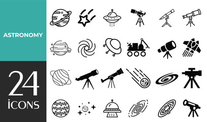 Space & Astronomy set of web icons in line style. Universe icons including satellite, astronaut, rocket, comet, telescope, planet, galaxy, and more. Editable stroke. Vector illustration © ksART