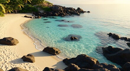 Scenic tropical beach with turquoise water and rocky coastline