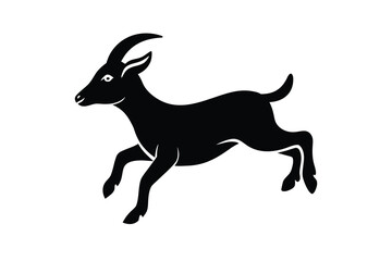 jumping goat silhouette vector illustration on black colour and white background