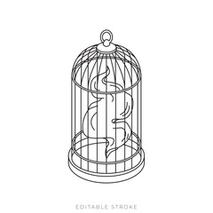 Haunted Birdcage Isometric Vector Outline Spooky Gothic Halloween Illustration