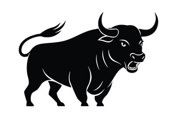 roaring bull silhouette vector illustration on black colour and white background