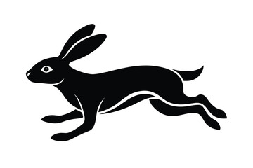 running hare silhouette vector illustration on black colour and white background