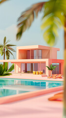 3d Low Poly minimalist villa L-shaped architect