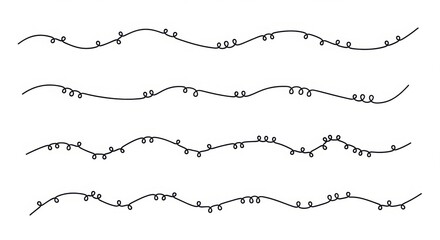 Four horizontal black lines with wavy patterns and small loops on a white background in a simple style