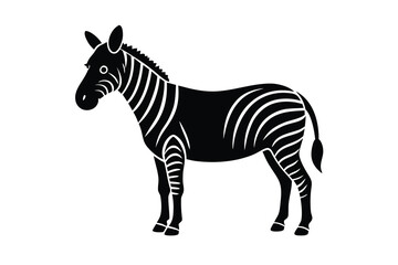 standing zebra silhouette vector illustration on black colour and white background