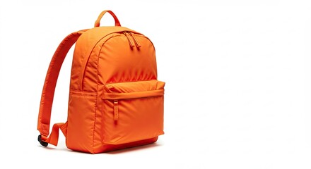 Bright Orange Backpack Isolated on White Background.