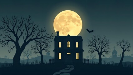 Haunting Full Moon Over an Abandoned House